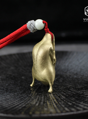 实心复古黄铜烤鸭挂件铜工艺品小铜器文玩把玩件收藏手把件礼品