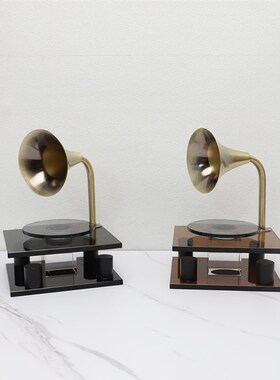 水晶复古唱片机桌面摆件样板间居家客厅电K视柜桌面极简播放机装