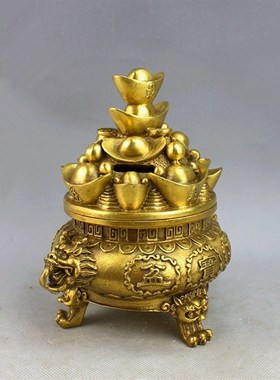 吉祥 纯铜聚宝盆 龙纹鼎 元宝香炉 招财 聚财 家居摆件 工艺礼品