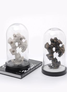 假山装饰品新中式茶室禅意仿太湖石工艺品书房隔断柜玻璃罩小摆件