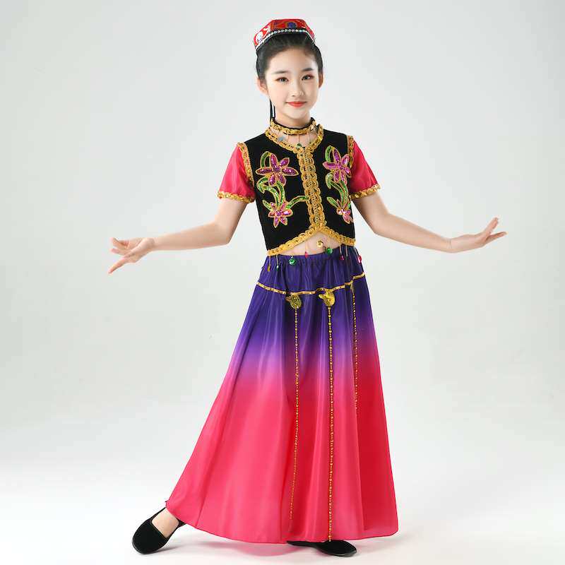 新儿童新疆表演服少数民族服装女孩维吾尔族维吾族维族女舞蹈演品 - 图0