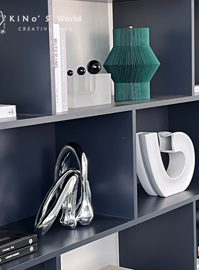 书柜摆件书架装饰样板间柜子展示柜软装流体水滴饰品双反相机模型