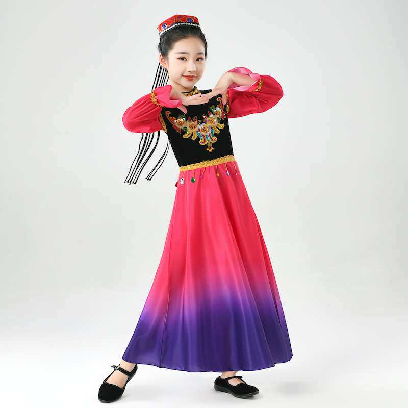 新儿童新疆表演服少数民族服装女孩维吾尔族维吾族维族女舞蹈演品 - 图1