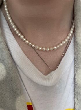 Pearl Necklace Men Simple Handmade Strand Bead Necklace  New