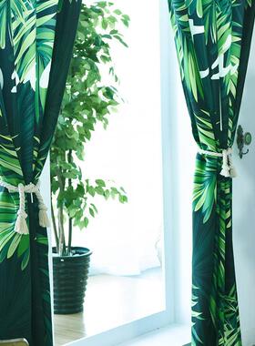 2025北欧风遮光数码印花窗帘成品卧室飘窗热带雨林窗帘布遮光升级