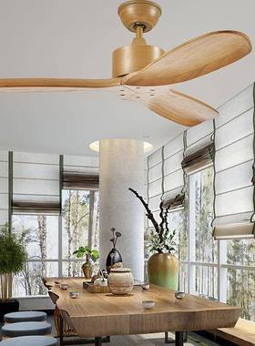 黑色工业无灯吊扇客厅餐厅简约复古木叶吊扇商用工程遥控电风扇灯