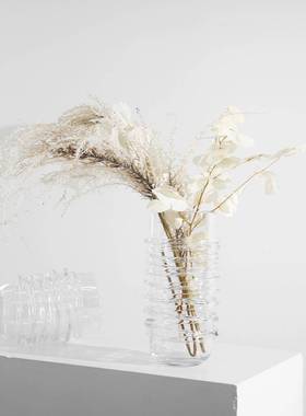 现代简约灰绿色玻璃螺旋开口花瓶样板间售楼处餐桌玄关插花花器