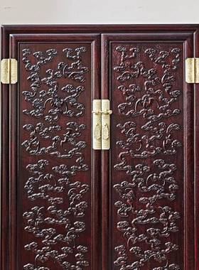 硬木家具赞比亚血檀蝙蝠纹立柜中式仿古储物收纳柜客厅靠墙卧室柜