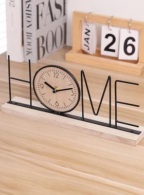 适配新款创意时钟摆件现代简约铁艺字母时钟家居客厅电视柜装饰品