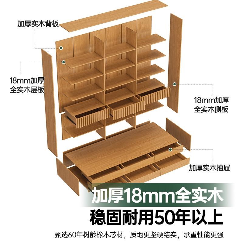实木定制卡座书柜一体整墙客厅z书架橡木满墙置储物落地玻璃展示 - 图3