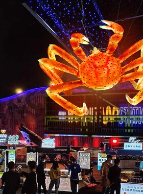 户外玻璃钢发光帝王蟹雕塑餐馆门头装饰灯箱海鲜餐厅酒店大型摆件