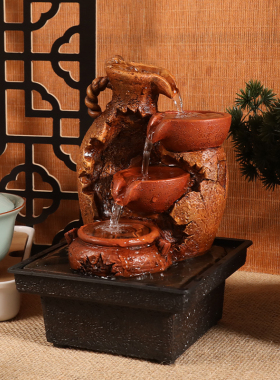 极速招财流水摆件小型喷泉风水轮新店开业礼品吧台加湿器茶桌桌面