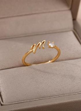 Tiny Initial Letter Rings For Women Stainless Steel Letter F