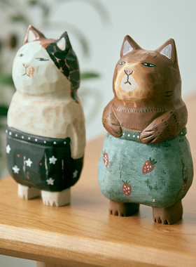 极速木雕小猫咪摆件实木手工创意日常生日送礼卡通招财猫桌面装饰