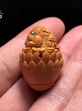 好货橄榄核单籽镶松石金蟾核雕三通佛头手工雕刻蛤蟆吊坠手串文玩
