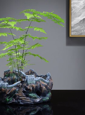 极速新款创意万里长城家居办公室桌面盆景装饰笔筒微景观建筑礼品