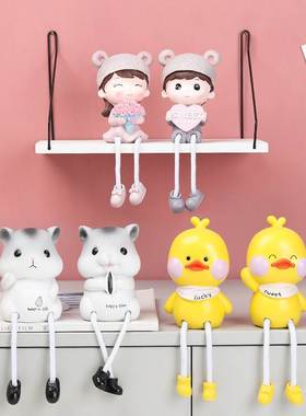 家居装饰品田园工艺摆饰情侣吊萌创意吊脚树脂玩偶隔板礼物摆件