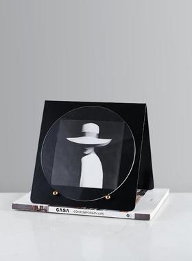 简约现代几何拼贴金属相框轻奢摆件时尚样板房酒店卧室床头柜装饰