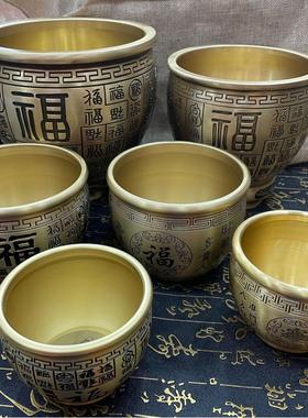 黄铜纯铜百福缸桌面摆件招财纳福聚宝盆工艺摆件家用铜工艺品