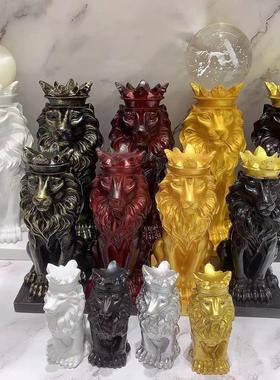 狮子底座水晶球树脂工艺品玉石手工盆景桌面摆件