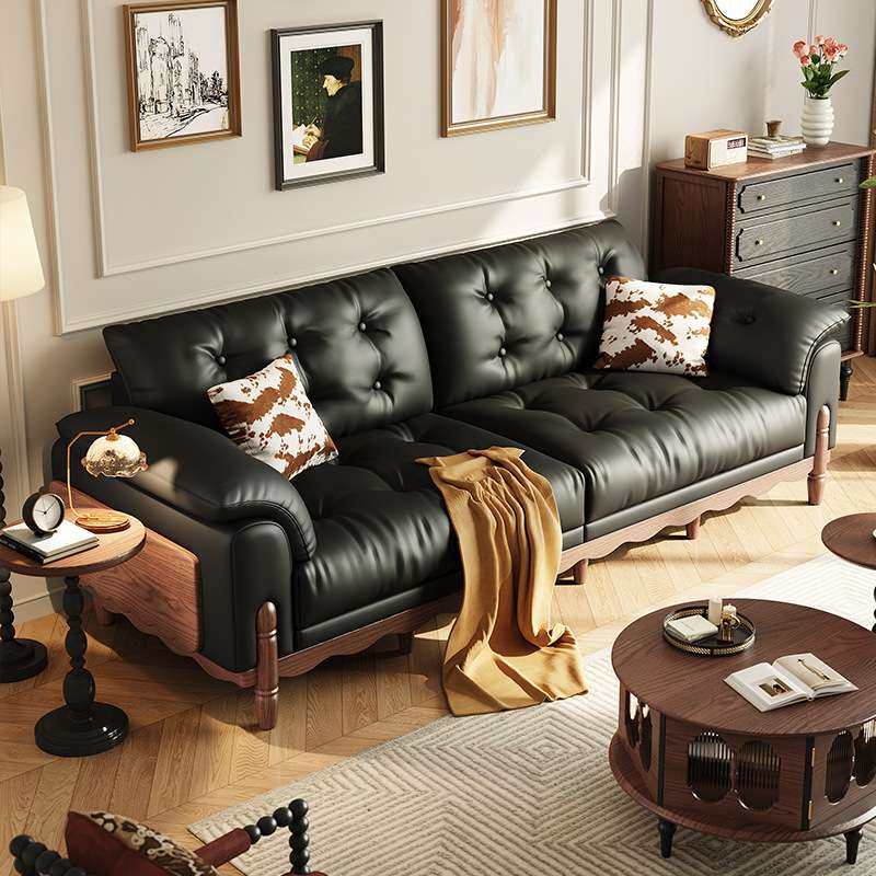 中古风沙发客厅油蜡皮小户型黑色家用法式复古风皮艺沙发2025新款,淘宝优惠券,粉丝福利购,淘宝优惠卷