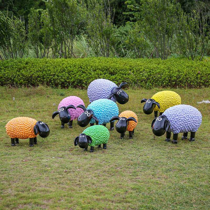 小羊雕塑装饰彩色卷毛羊玻璃钢小品公园草坪景观造景仿真绵羊摆件,淘宝优惠券,粉丝福利购,淘宝优惠卷