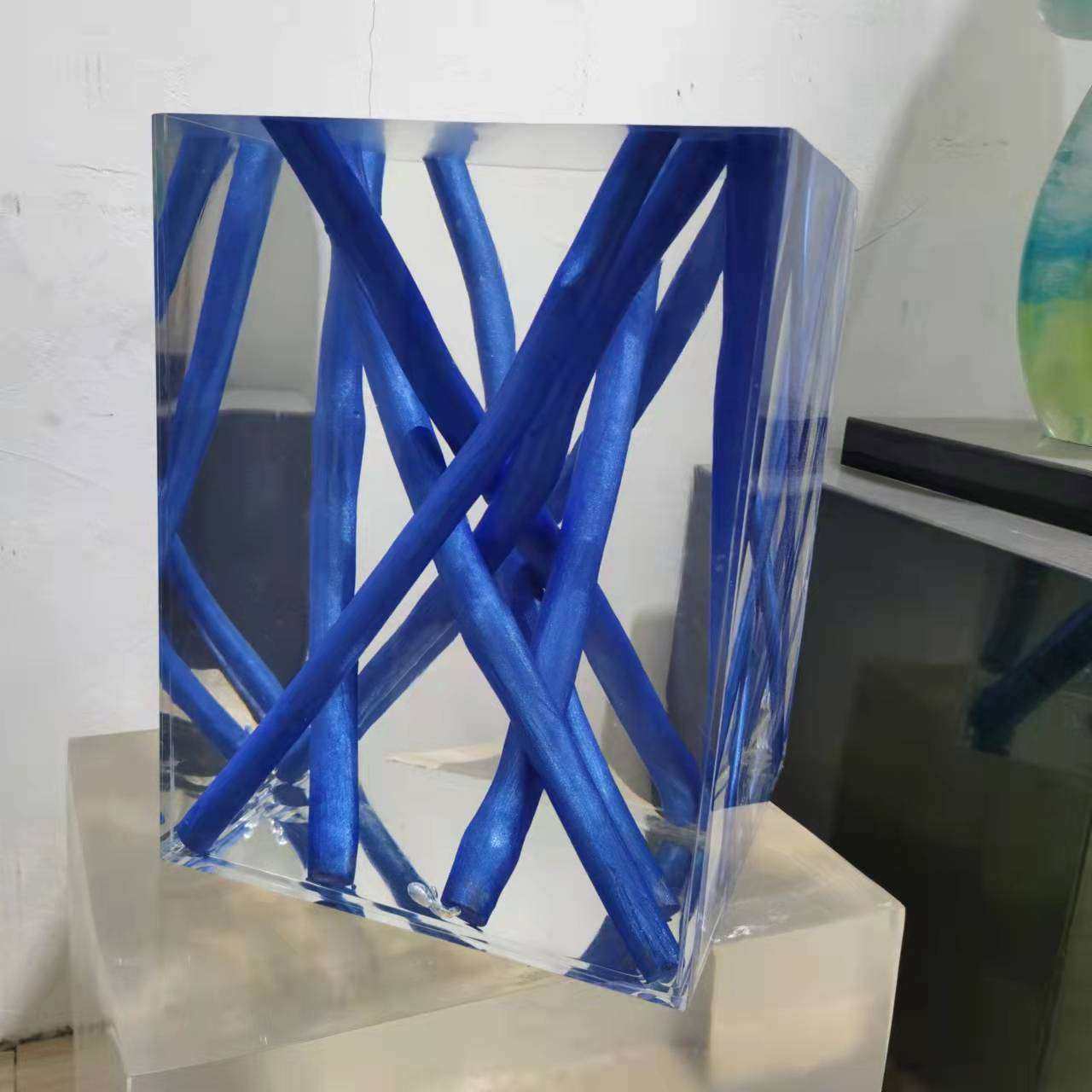 现代简约创意实木方形透明树脂别墅酒店样板房坐凳墩子摆件,淘宝优惠券,粉丝福利购,淘宝优惠卷