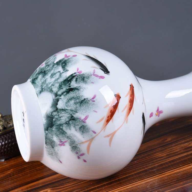 家居现代装饰工艺品 摆件 手绘连年有余赏瓶办公室书房插花瓶,淘宝优惠券,粉丝福利购,淘宝优惠卷