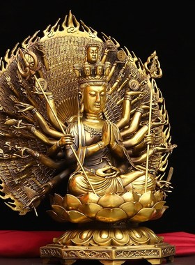 速发铜千手观音菩萨摆件十八臂准提母铜像家礼工艺品装品客厅居饰