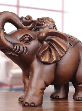 速发实木雕大象摆饰关象镇宅客厅玄招吉祥财一对办公室老板桌装饰