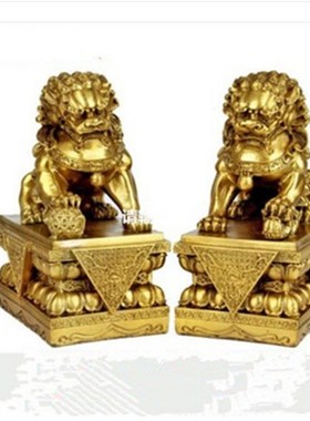 速发北邮包京狮子一对纯铜狮子摆件招子母财双狮镇宅彩球客厅家居