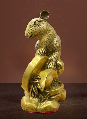 速发纯铜老十家生肖鼠鼠鼠金鼠招财二居客厅装饰品桌面摆件