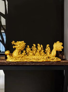 速发八仙像海摆件纯铜八仙佛过乘龙船客厅福居装饰祝家工艺礼品