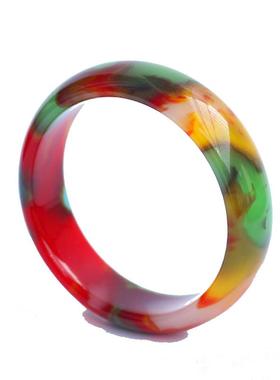 手镯玉七彩玉镯款女玉石天然子金丝新疆鸡血彩色红玛瑙飘花戈壁彩