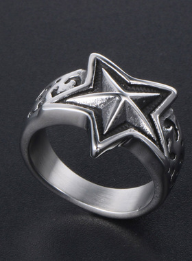 Titanium steel jewelry mens ring punk personality five star