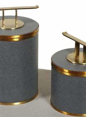 极速现代新中式样板房软装饰品摆件储物罐橙色橘色皮质首饰盒金属