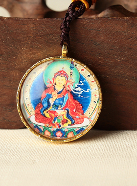 极速唐卡佛牌吊坠黄财神项链四臂观音文殊菩萨圆款药师佛项坠莲师
