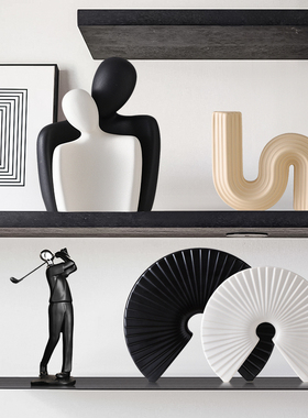 现代简约黑白抽象艺术摆件客厅玄关柜办公室书柜新房里家居装饰品