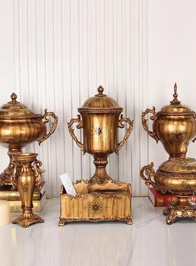 爆款欧式树脂浮雕装饰罐客厅玄关工艺品摆件复古储物收纳罐罐子