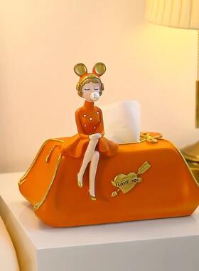 创意少女纸巾盒轻奢客厅设计纸抽茶几纸盒收纳创意家用抽纸盒摆件