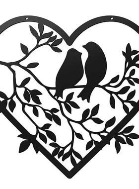 金属爱情鸟剪影圆形爱心艺术铁艺挂摆件装饰品独立站爆款厂家供应