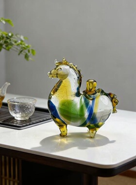 淄博琉璃香插马纯手工装饰品马年生肖桌面摆件家居礼物商务送礼玻