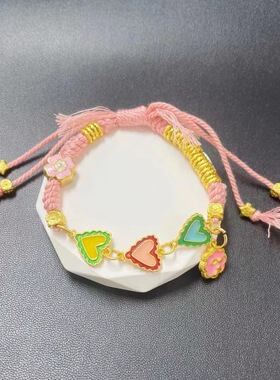 古法沙金五帝钱葫芦盘缠锤纹手链 镀金男女款腰缠万贯红绳手串货