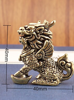 黄铜飞天麒麟元宝麒麟一对复古居家装饰办公室桌面茶宠工艺品摆件