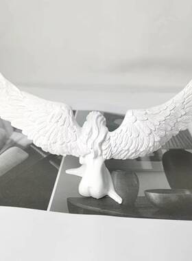 家居办公卧房园林装饰工艺品救赎悲伤树脂白色天使翅膀摆件