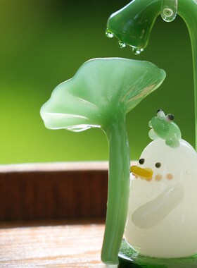 淄博琉璃手工艺品夏日荷花鸭桌面摆件仿真莲花装饰品治愈生日礼物