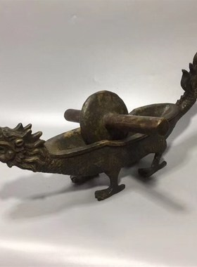 龙头药碾子纯铜古代碾药机古玩收藏中医摆件药店展柜装饰铜药捻子