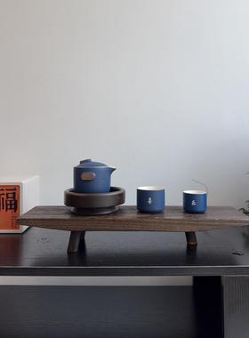 侘寂风黑色木质托盘长方形家用小型茶盘民宿高脚实木果盘装饰摆件