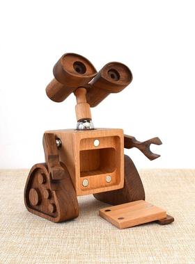 瓦力伊娃实木桌面摆件创意可爱原木装饰玩偶情侣新婚礼品节日礼物