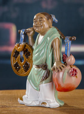 热销小财神招财童子石湾s公仔中式家居装饰品客厅书房摆件陶瓷人